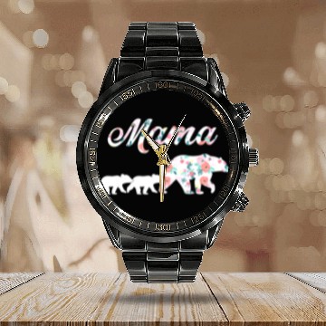 Discover Floral Mama Bear Mom of 2 Mama Bear and Cubs Calendar Steel Band Watch