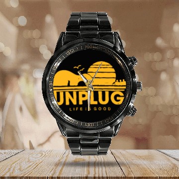 Discover Unplug Life Is Calendar Steel Band Watch
