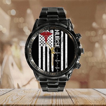 Discover Vintage Nurse Flag Calendar Steel Band Watch