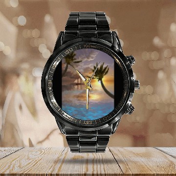 Discover Tropical Waters Calendar Steel Band Watch