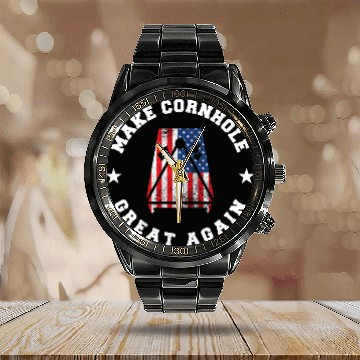Discover Make Cornhole Great Again Funny USA Gift Calendar Steel Band Watch