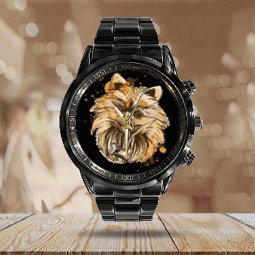 Discover pomeranian dog terrier pet dog head face Calendar Steel Band Watch