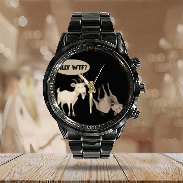 Discover Funny Fainting Goat Hilarious Mountain Animal Calendar Steel Band Watch