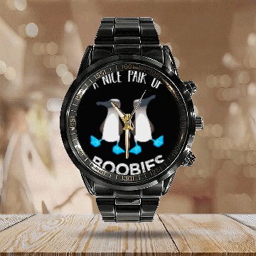 Discover Funny Blue Footed Booby Bird Birder Gift Calendar Steel Band Watch