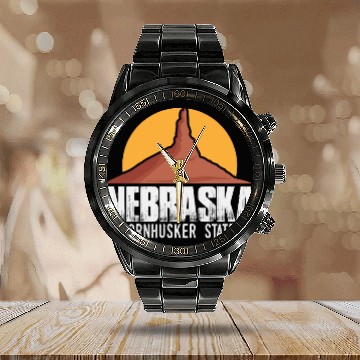 Discover Nebraska State | USA America States Chimney Rock Calendar Steel Band Watch