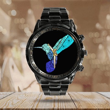 Discover Blue Hummingbird Exotic Bird Mandala Tribal Calendar Steel Band Watch