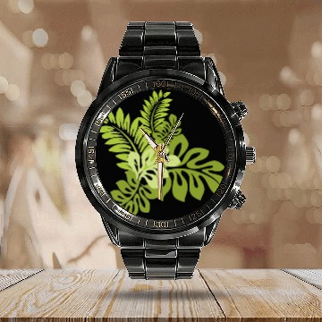 Discover Hibiscus Garden Leaves Calendar Steel Band Watch