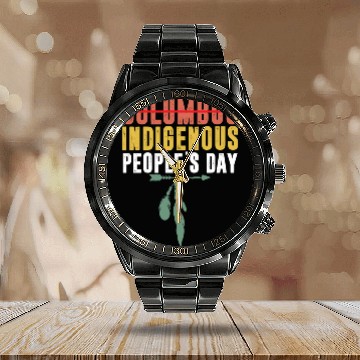 Discover Vintage Indigenous People's Day Not Columbus Day Calendar Steel Band Watch