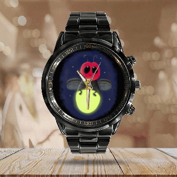 Discover Cute lightning bug firefly cartoon illustration Calendar Steel Band Watch