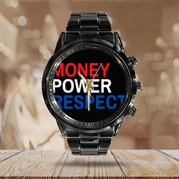 Discover MONEY POWER RESPECT (Red, White & Blue) Calendar Steel Band Watch