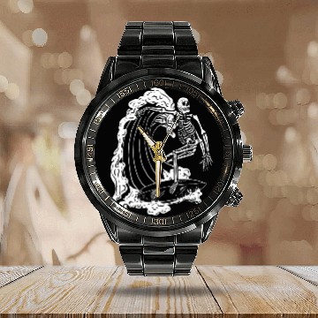 Discover Surfing Skeleton Wave Fun Graphic Calendar Steel Band Watch