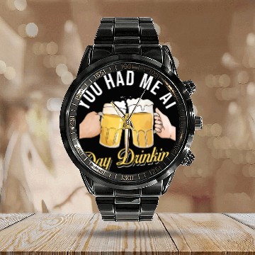Discover Day Drinking Beer Calendar Steel Band Watch