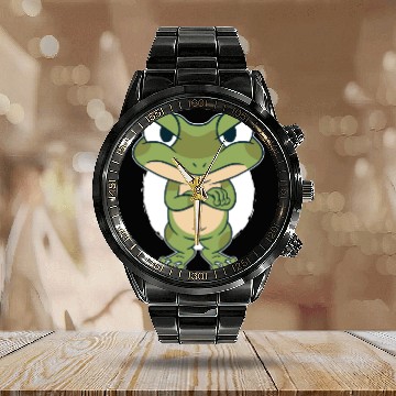Discover Frog Calendar Steel Band Watch |Cute Green Frog Calendar Steel Band Watch | Funny Frog