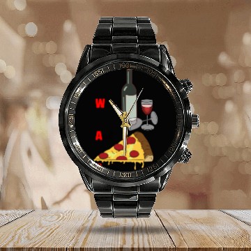 Discover Wine And Pizza Calendar Steel Band Watch