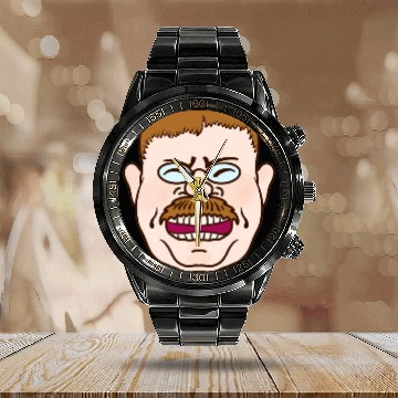 Discover Cartoon Face of Teddy Roosevelt Lauging Calendar Steel Band Watch