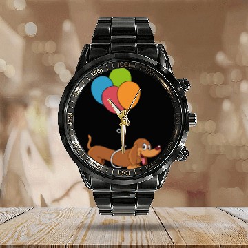 Discover Dachshund With Balloon Dog Lover Gift Calendar Steel Band Watch