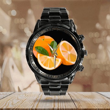 Discover orange fruit lowpoly Calendar Steel Band Watch