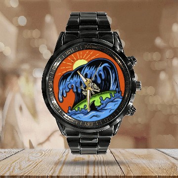 Discover Skeleton Surfing Calendar Steel Band Watch