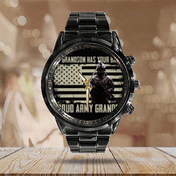 Discover Proud Grandpa Military Support For Soldier Grandso Calendar Steel Band Watch
