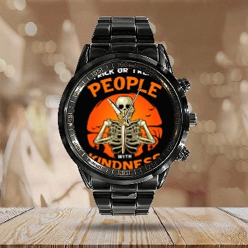 Discover Trick or Treat People With Kindness - Halloween Calendar Steel Band Watch