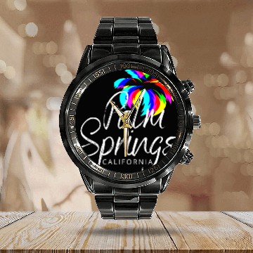 Discover Palm Springs Neon Tree (White) Calendar Steel Band Watch