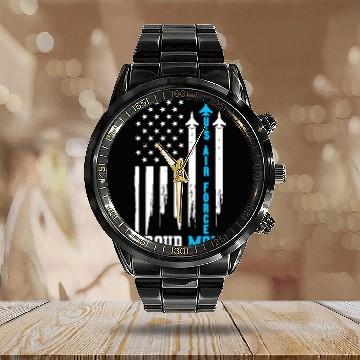Discover Proud Us Air Force Mom Rocket America Flag Mother' Calendar Steel Band Watch