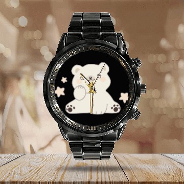 Discover Polar Bear Cute Teddy Bear With Stars Cute Animals Calendar Steel Band Watch