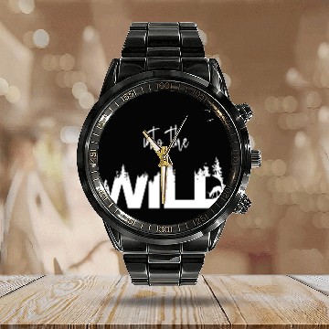 Discover In To The Wild Mountains Camping Nature Gift Calendar Steel Band Watch