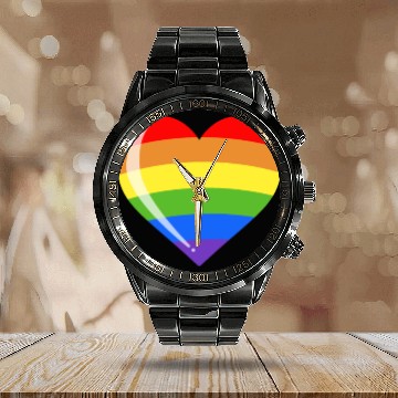 Discover LGBTQ Heart - Rainbow LGBT Heart Pride Month Human Calendar Steel Band Watch