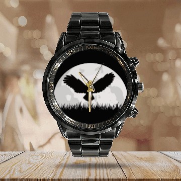 Discover Flying Barn Owl Moon Calendar Steel Band Watch