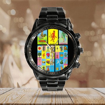 Discover Loteria Mexican Calendar Steel Band Watch