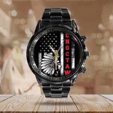 Discover Choctaw Flag US USA Native American Indian Gift Calendar Steel Band Watch