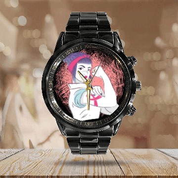 Discover Girlpower cancer awareness month Calendar Steel Band Watch