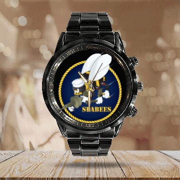 Discover Us Navy Seabees Calendar Steel Band Watch