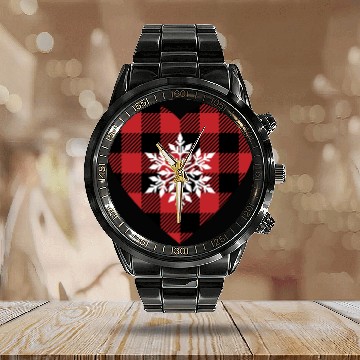 Discover Buffalo Plaid snowflake heart Calendar Steel Band Watch