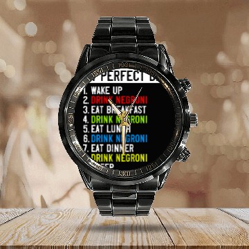Discover My Perfect Day Drink Negroni All Day Long Calendar Steel Band Watch