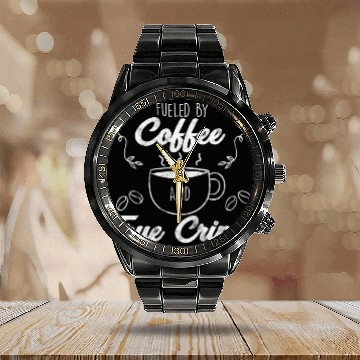 Discover Fueled by Coffee True Crime Junkie Murderino Calendar Steel Band Watch