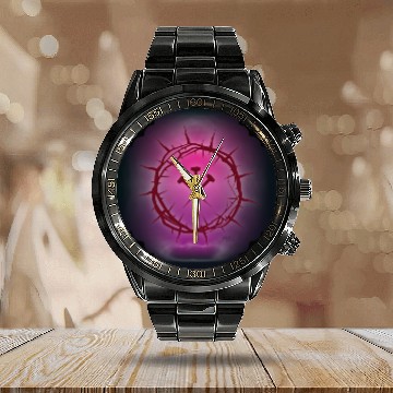 Discover Crown of Thorns with Nails and Purple Background Calendar Steel Band Watch