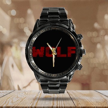 Discover Wolf Dotted Text Design Calendar Steel Band Watch