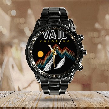 Discover Vail Colorado Usa Ski Resort 1980S Retro Calendar Steel Band Watch