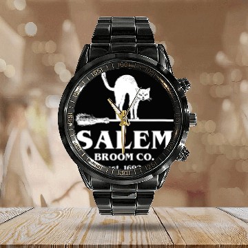 Discover Salem Broom Co Company Halloween Black Cat Witch A Calendar Steel Band Watch