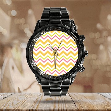 Discover Zig Zag Chevron Pattern Calendar Steel Band Watch