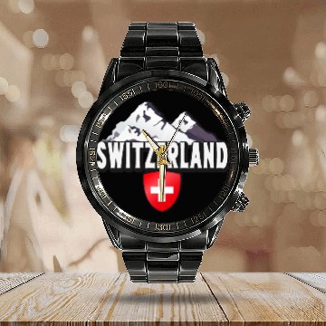 Discover Switzerland Home Mountains Swiss Calendar Steel Band Watch