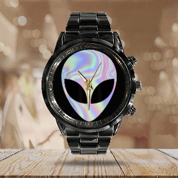 Discover Alien Head Colorful Alien Rave Calendar Steel Band Watch