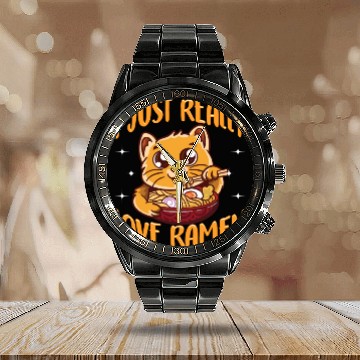 Discover Cute & Funny I Just Really Love Ramen Anime Cat Calendar Steel Band Watch