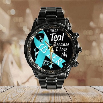 Discover Love Sister Teal Ribbon Ovarian Cancer Awareness S Calendar Steel Band Watch
