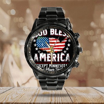 Discover GOD BLESS AMERICA Except Minnesota Sucks Funny Ba Calendar Steel Band Watch