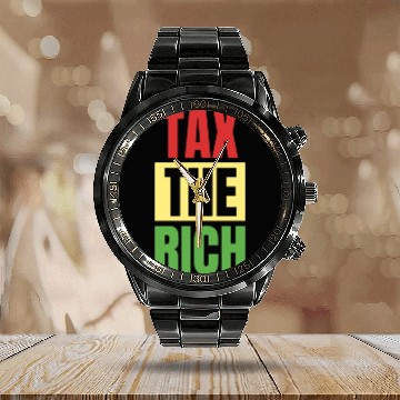 Discover tax the rich Calendar Steel Band Watch red yellow green design