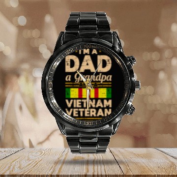 Discover Dad Grandpa Vietnam Veteran Vintage Calendar Steel Band Watch