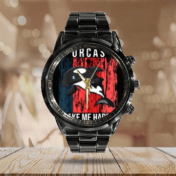Discover Orcas Make Me Happy Retro Love Killer Whale Orca T Calendar Steel Band Watch